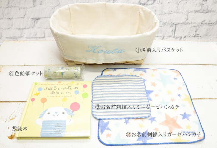 名前入りバスケット,入園祝い,入学祝い,ギフトセット,男の子,セット内容