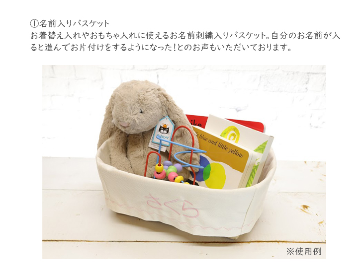 名前入りバスケット,入園祝い,入学祝い,ギフトセット,バスケット使用例