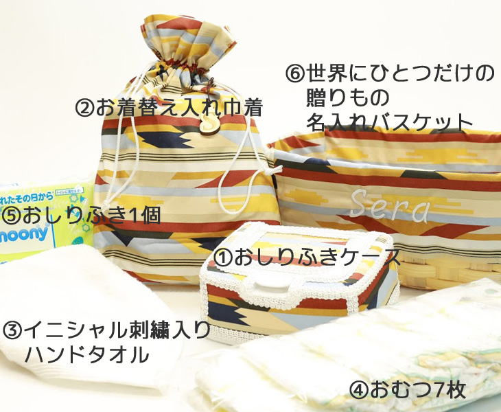 名入れおむつバスケット,ネイティブ,セット内容